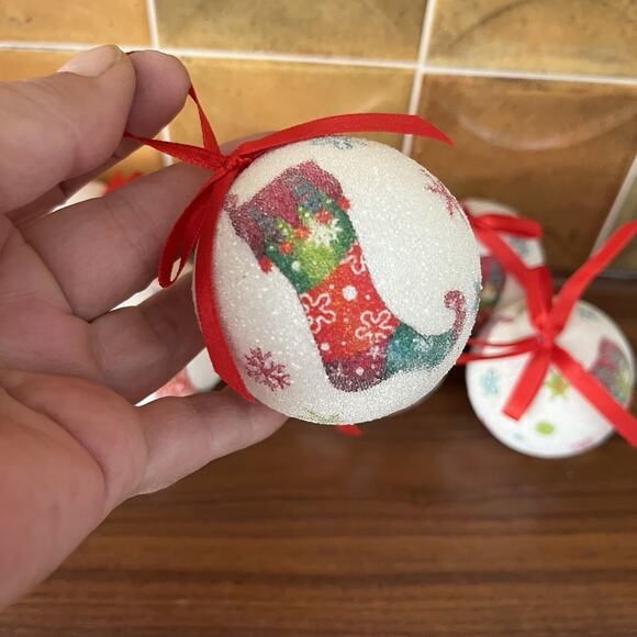 Vintage Sugared Christmas Styrofoam Ornaments Balls Set Of 8 - Picture 4 of 7